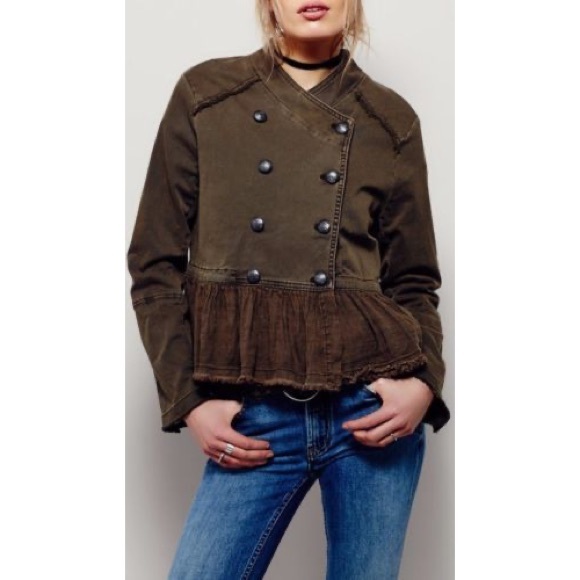Free People Jackets & Blazers - Free People Military Green Ruffle Hem Jacket